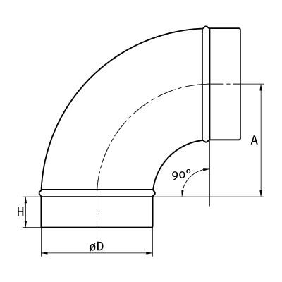 Kolano tłoczone 90 stopni - rysunek